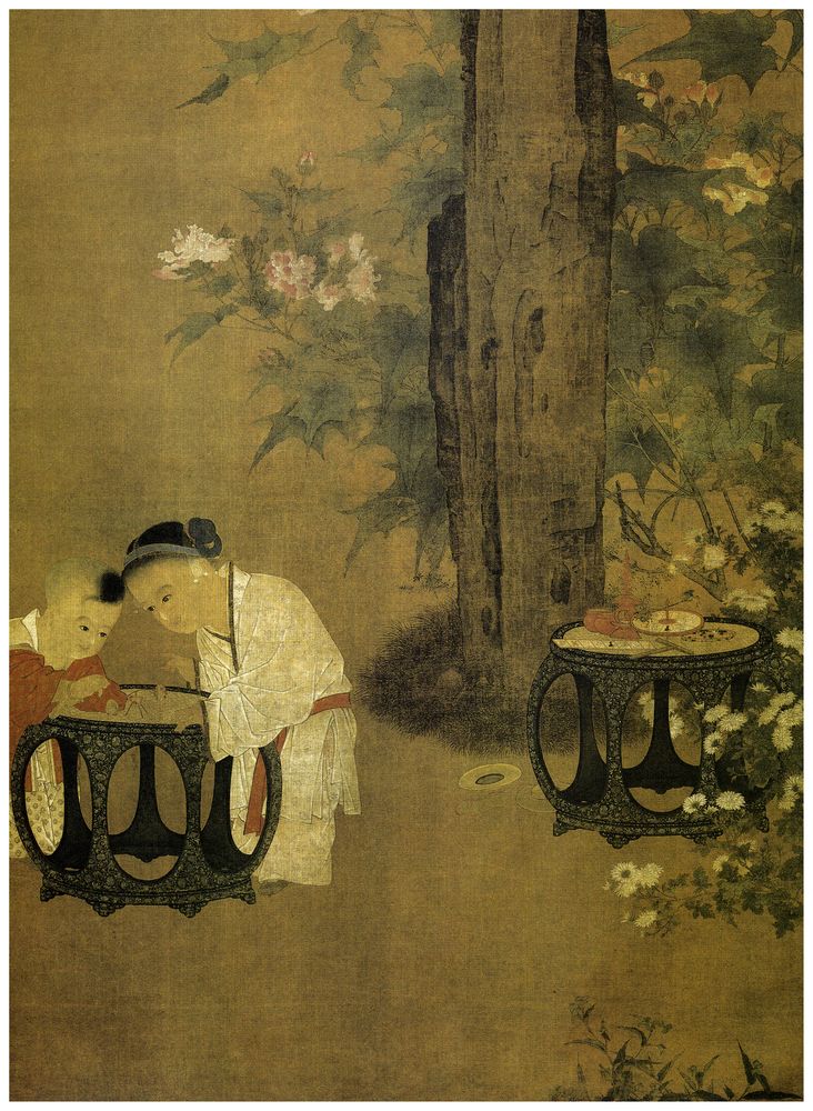 Сун. Су Ханьчэнь. «Дети, играющие в осеннем дворе». Свиток на шелку. Фрагмент. Из собраний Тайбэйского Музея Гугун.