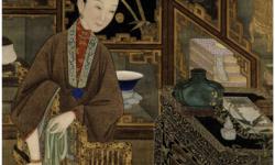 Цин. Сяо Гуанчао. У Цзинвэнь «Двенадцать красавиц». Свиток на шелку. Фрагмент.Из собраний Пекинского Музея Гугун.